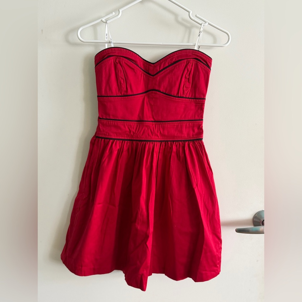 Lucy Love Strapless Red Dress with Black Trim